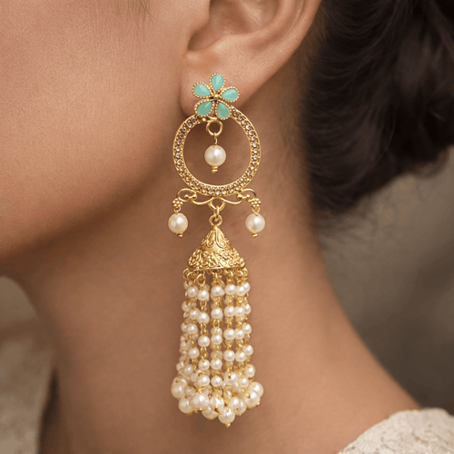 Aganya kreation Earrings Mint Pearl Cascade Jhumka