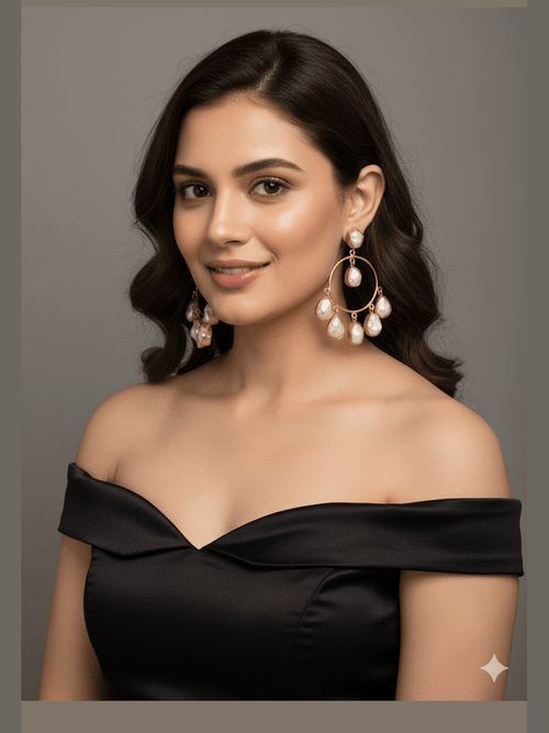 Aganya kreation Earrings Mudra Real Pearl Hoops - Elegant Handcrafted Earrings