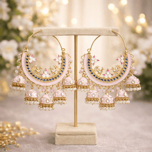 Aganya kreation Earrings Panchi Jhumka - Elegant Ethnic Earrings for Every Occasion Baby Pink