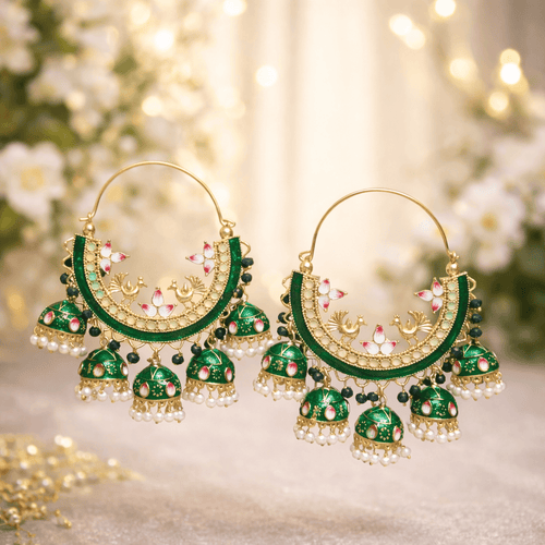 Aganya kreation Earrings Panchi Jhumka - Elegant Ethnic Earrings for Every Occasion Dark Green