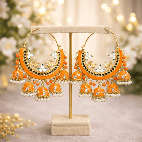 Aganya kreation Earrings Panchi Jhumka - Elegant Ethnic Earrings for Every Occasion Orange