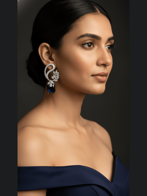 Aganya kreation Earrings Ravina Earrings - Elegant Silver Plated Jewelry Sapphire blue