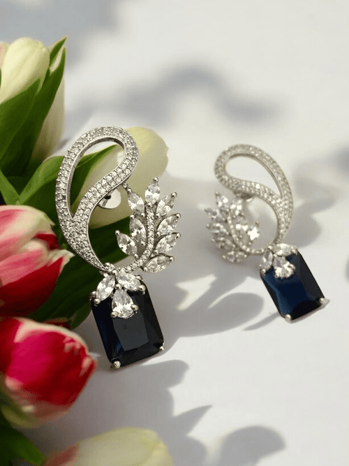 Aganya kreation Earrings Ravina Earrings - Elegant Silver Plated Jewelry Sapphire blue