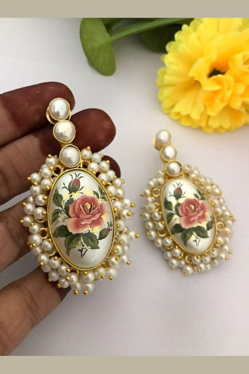 Aganya kreation Earrings Real Pearl Laya Earrings - Elegant Brass & Gold Finish