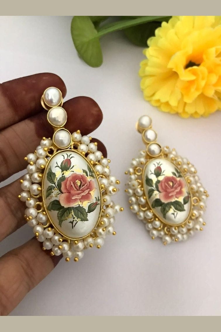 Aganya kreation Earrings Real Pearl Laya Earrings - Elegant Brass & Gold Finish