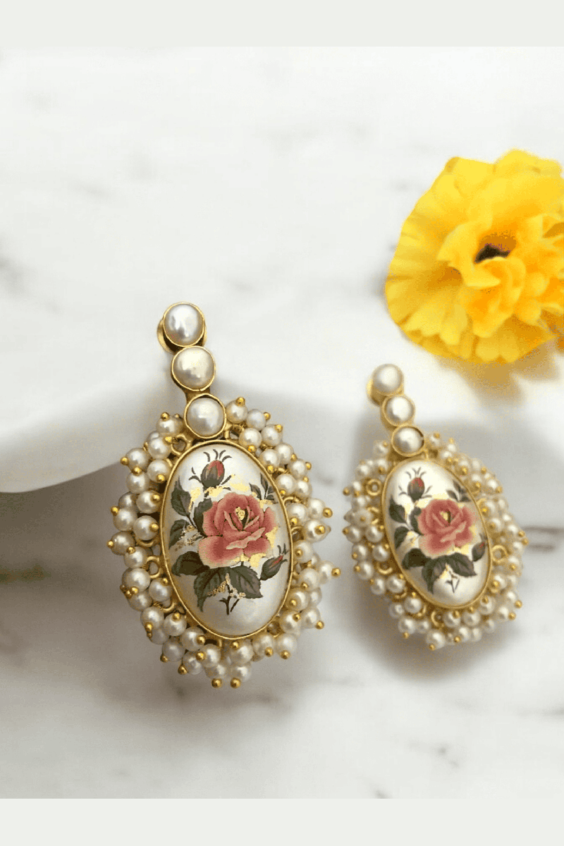 Aganya kreation Earrings Real Pearl Laya Earrings - Elegant Brass & Gold Finish