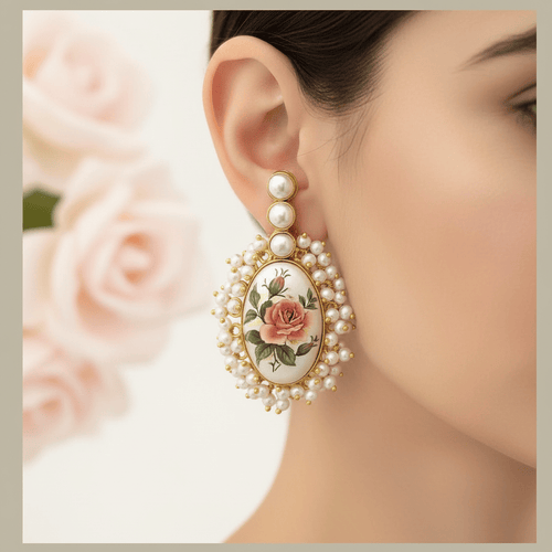 Aganya kreation Earrings Real Pearl Laya Earrings - Elegant Brass & Gold Finish