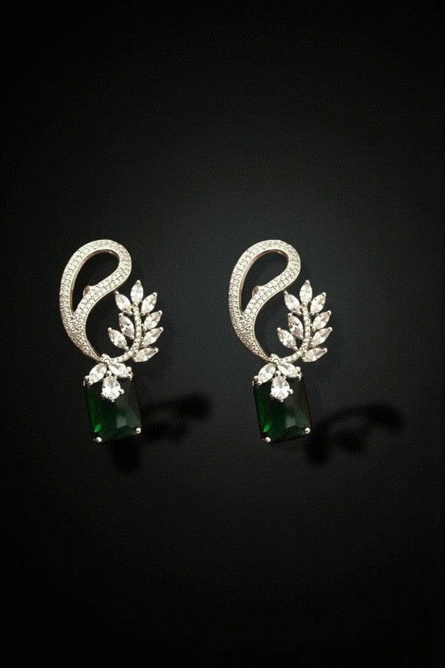 Aganya kreation Earrings Safia Diamond Look Earrings - Elegant Silver Plated Design Emerald green