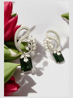 Aganya kreation Earrings Safia Diamond Look Earrings - Elegant Silver Plated Design Emerald green