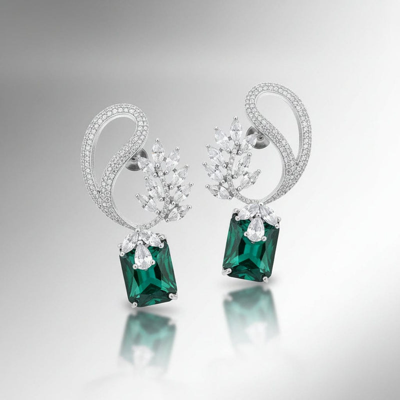 Aganya kreation Earrings Safia Diamond Look Earrings - Elegant Silver Plated Design Emerald green