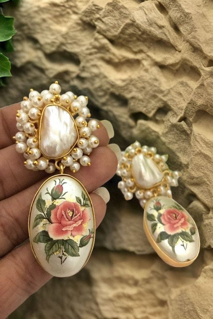 Aganya kreation Earrings Sargun Real Pearl Earrings - Whimsical Floral Design