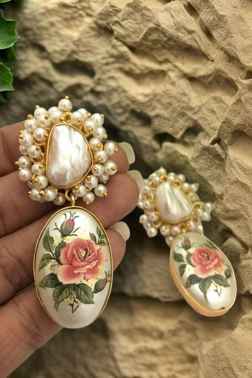 Aganya kreation Earrings Sargun Real Pearl Earrings - Whimsical Floral Design