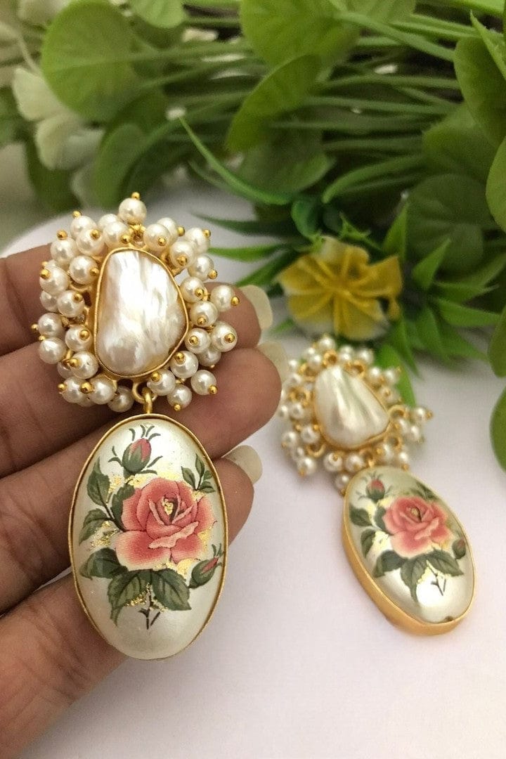 Aganya kreation Earrings Sargun Real Pearl Earrings - Whimsical Floral Design