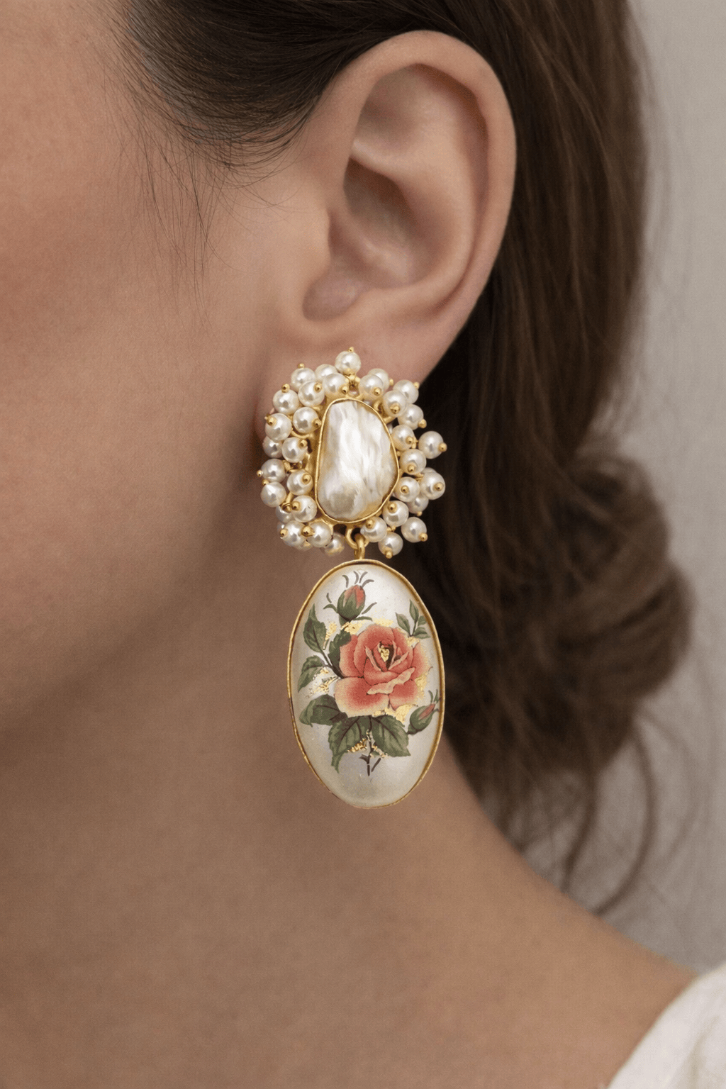 Aganya kreation Earrings Sargun Real Pearl Earrings - Whimsical Floral Design