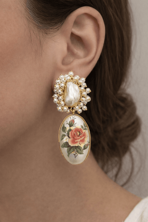 Aganya kreation Earrings Sargun Real Pearl Earrings - Whimsical Floral Design