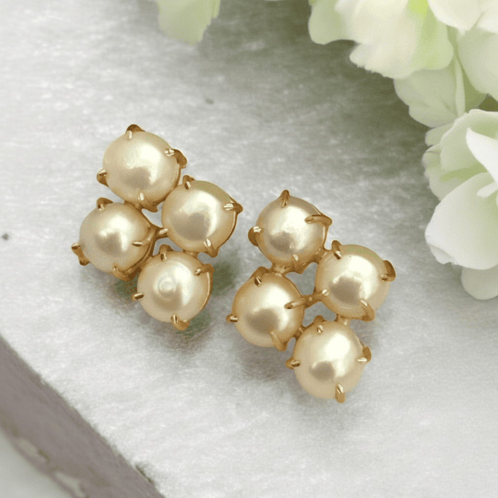 Aganya kreation Earrings Sayani Real Pearl Earrings - Elegant Brass & Gold Finish