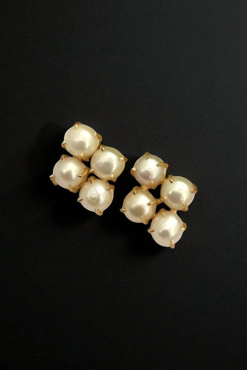 Aganya kreation Earrings Sayani Real Pearl Earrings - Elegant Brass & Gold Finish