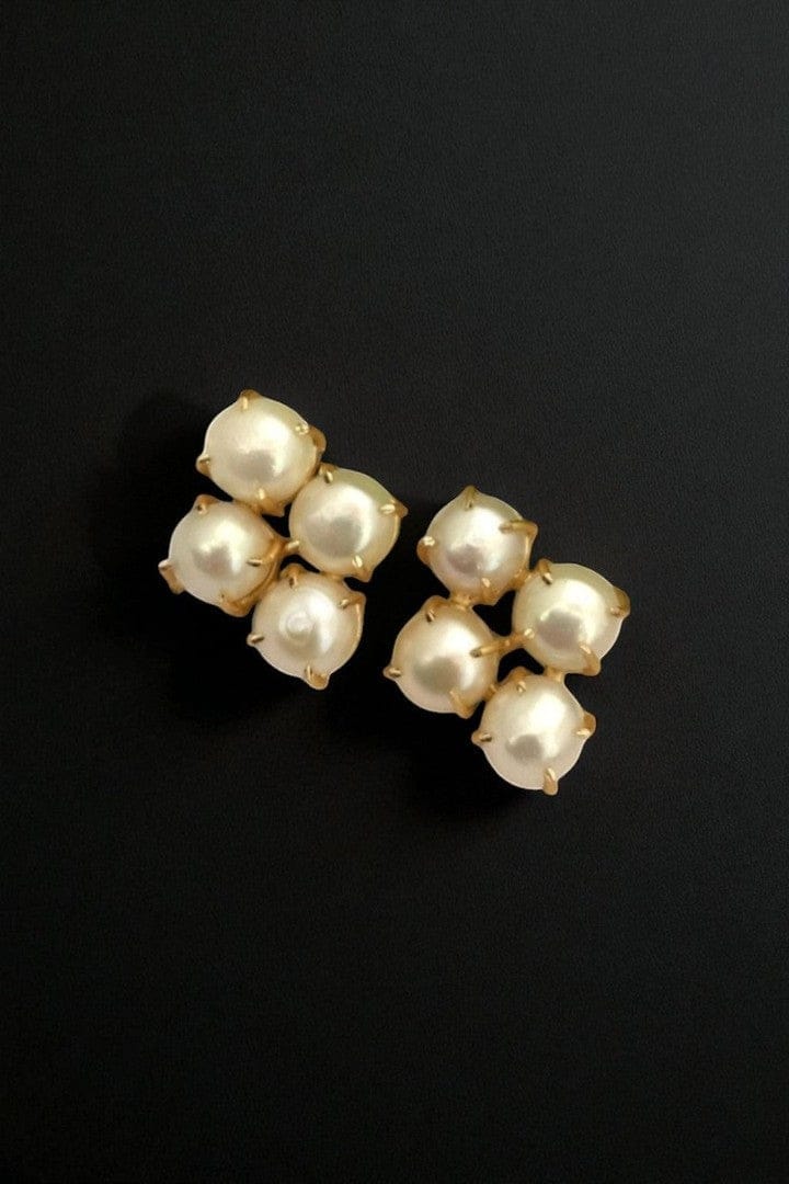 Aganya kreation Earrings Sayani Real Pearl Earrings - Elegant Brass & Gold Finish