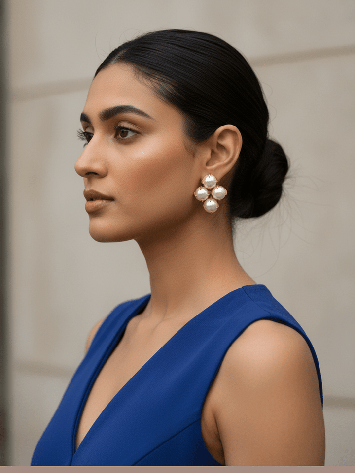 Aganya kreation Earrings Sayani Real Pearl Earrings - Elegant Brass & Gold Finish