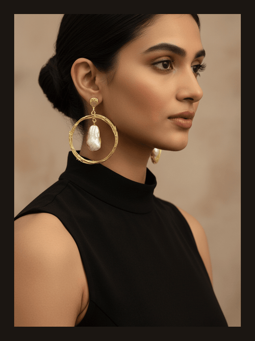 Aganya kreation Earrings Shanaya Fusion Real Pearl Earrings - Timeless Elegance