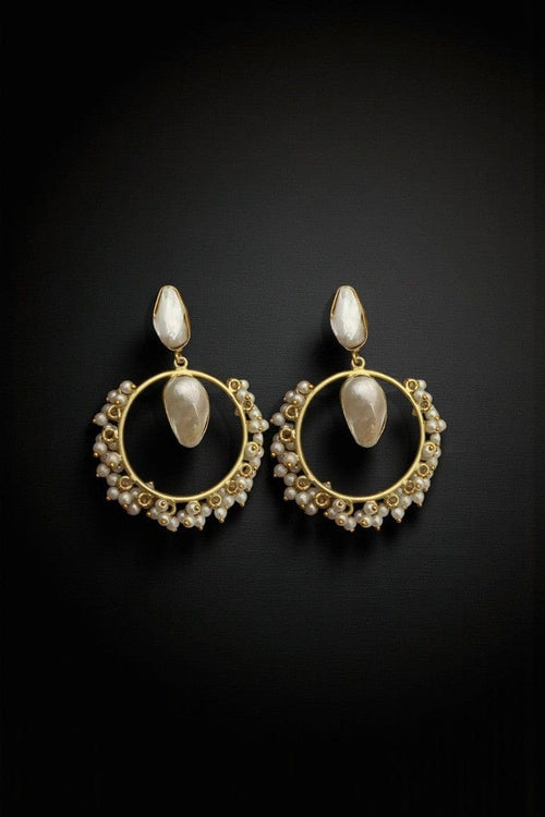 Aganya kreation Earrings Simona Real Pearl Jhumka Earrings - Elegant Brass Design