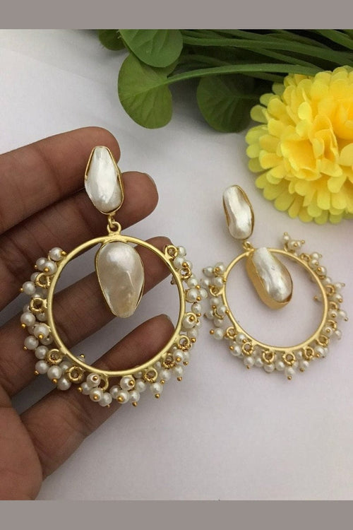 Aganya kreation Earrings Simona Real Pearl Jhumka Earrings - Elegant Brass Design