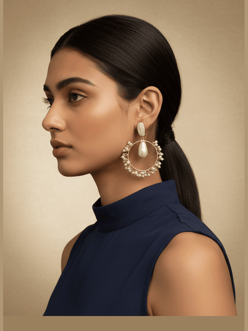 Aganya kreation Earrings Simona Real Pearl Jhumka Earrings - Elegant Brass Design