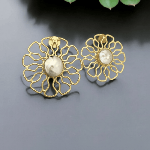 Aganya kreation Earrings Spring Real Pearl Earrings - Elegant Brass & Golden Finish