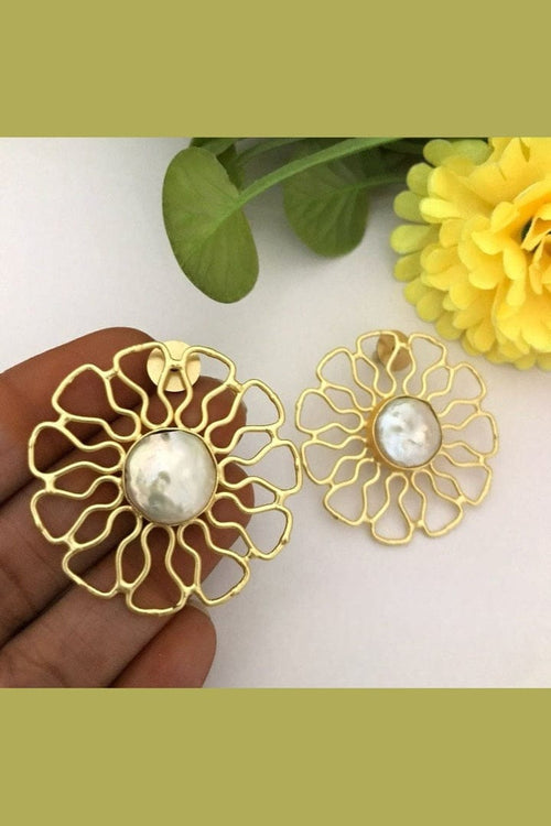 Aganya kreation Earrings Spring Real Pearl Earrings - Elegant Brass & Golden Finish