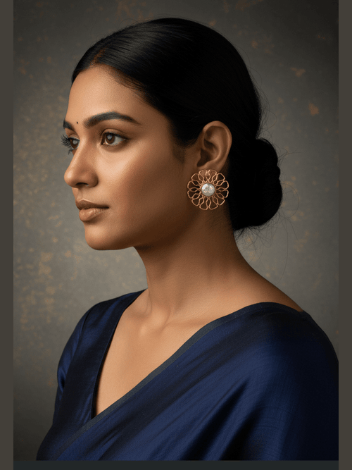 Aganya kreation Earrings Spring Real Pearl Earrings - Elegant Brass & Golden Finish