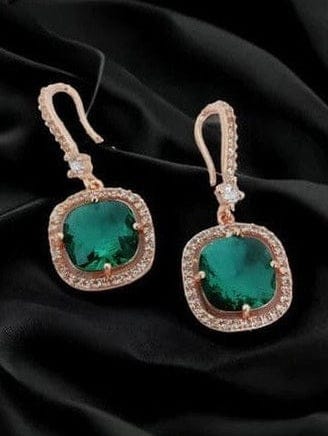 Aganya kreation Earrings Square Rose Gold Hook Back Earrings - Timeless Elegance Emerlad green
