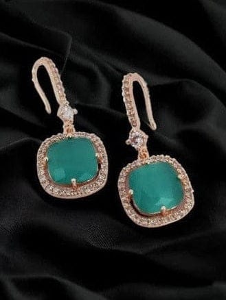 Aganya kreation Earrings Square Rose Gold Hook Back Earrings - Timeless Elegance Mint green