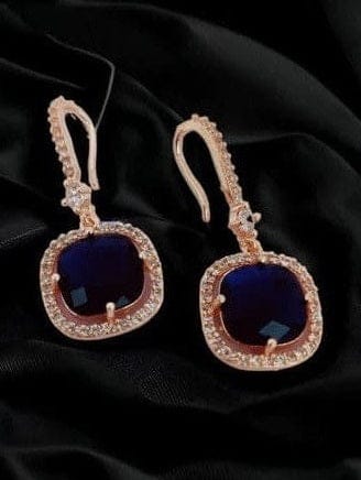 Aganya kreation Earrings Square Rose Gold Hook Back Earrings - Timeless Elegance Sapphire blue