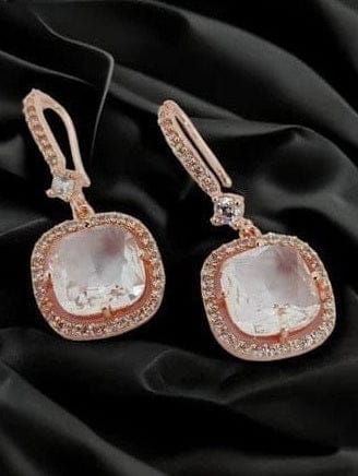 Aganya kreation Earrings Square Rose Gold Hook Back Earrings - Timeless Elegance Transparent