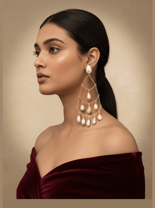 Aganya kreation Earrings Suchita Long Real Pearl Earrings - Elegant & Handcrafted