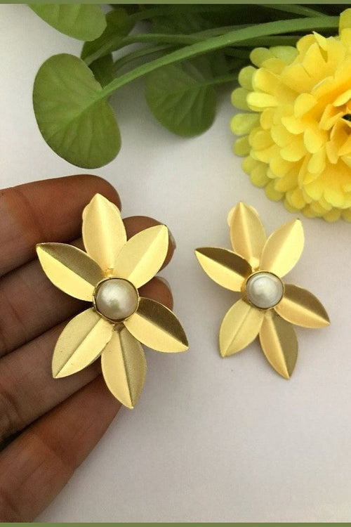 Aganya kreation Earrings Sunehri Real Pearl Earrings - Elegant Brass Jewelry