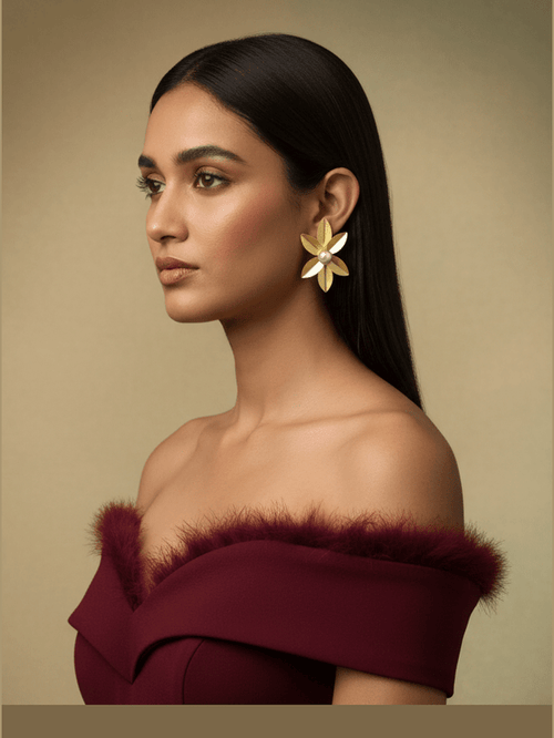 Aganya kreation Earrings Sunehri Real Pearl Earrings - Elegant Brass Jewelry
