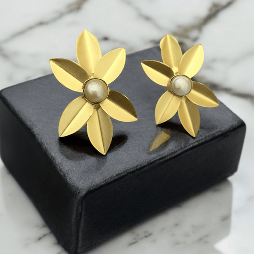 Aganya kreation Earrings Sunehri Real Pearl Earrings - Elegant Brass Jewelry