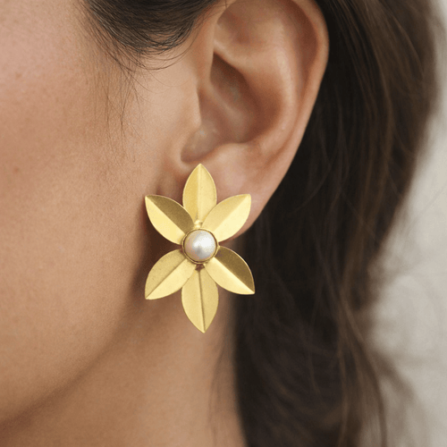 Aganya kreation Earrings Sunehri Real Pearl Earrings - Elegant Brass Jewelry