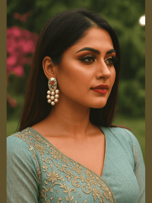 Aganya kreation Earrings Tamia Real Pearl Earrings - Elegant Brass & Gold Plating  flower