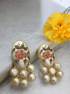 Aganya kreation Earrings Tamia Real Pearl Earrings - Elegant Brass & Gold Plating  flower Pink flower