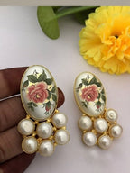 Aganya kreation Earrings Tamia Real Pearl Earrings - Elegant Brass & Gold Plating  flower
