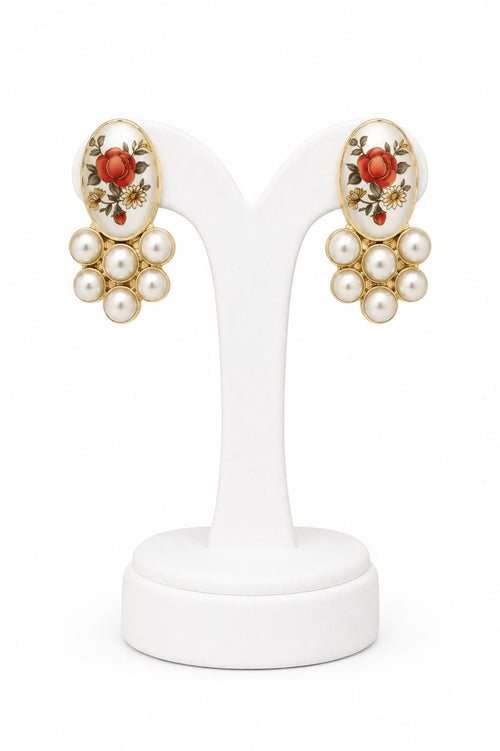 Aganya kreation Earrings Tamia Real Pearl Earrings — Freshwater & Hand-Painted Japanese Pearl, 4 Flower Colour Variants