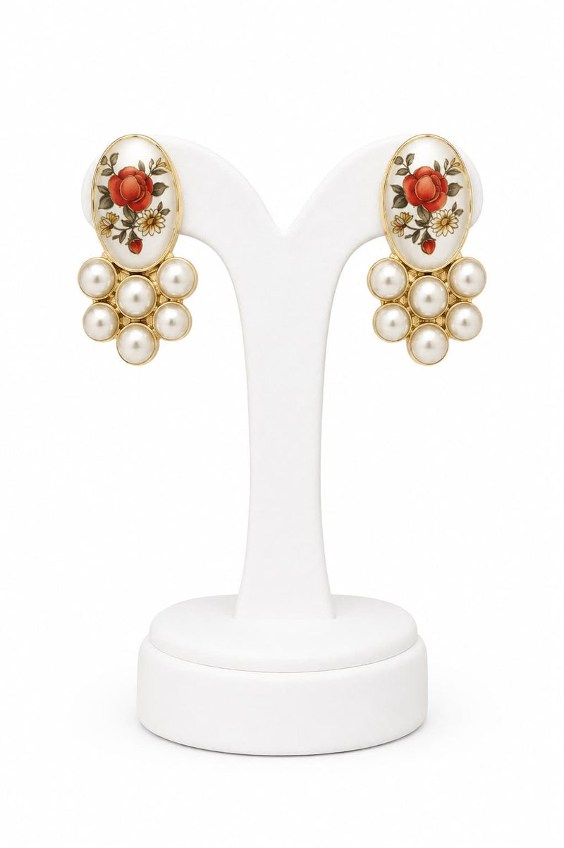 Aganya kreation Earrings Tamia Real Pearl Earrings — Freshwater & Hand-Painted Japanese Pearl, 4 Flower Colour Variants