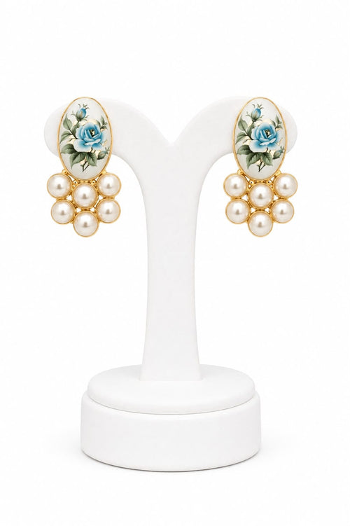 Aganya kreation Earrings Tamia Real Pearl Earrings — Freshwater & Hand-Painted Japanese Pearl, 4 Flower Colour Variants