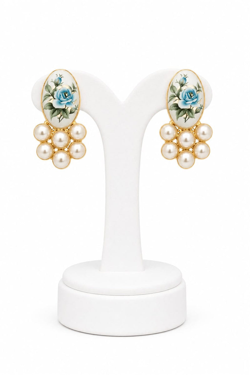 Aganya kreation Earrings Tamia Real Pearl Earrings — Freshwater & Hand-Painted Japanese Pearl, 4 Flower Colour Variants
