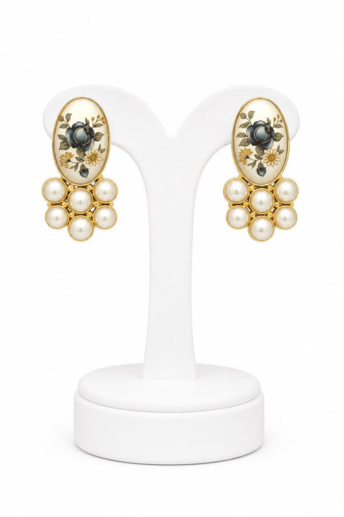 Aganya kreation Earrings Tamia Real Pearl Earrings — Freshwater & Hand-Painted Japanese Pearl, 4 Flower Colour Variants