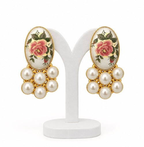 Aganya kreation Earrings Tamia Real Pearl Earrings — Freshwater & Hand-Painted Japanese Pearl, 4 Flower Colour Variants