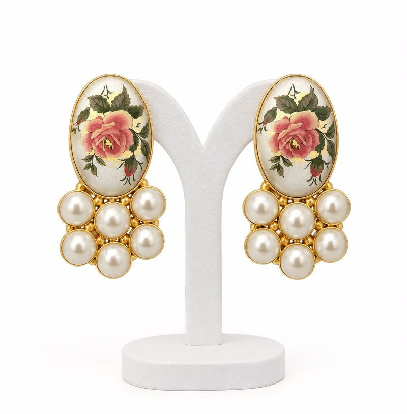 Aganya kreation Earrings Tamia Real Pearl Earrings — Freshwater & Hand-Painted Japanese Pearl, 4 Flower Colour Variants