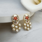 Aganya kreation Earrings Tamia Real Pearl Earrings - Elegant Brass & Gold Plating  flower Red flower